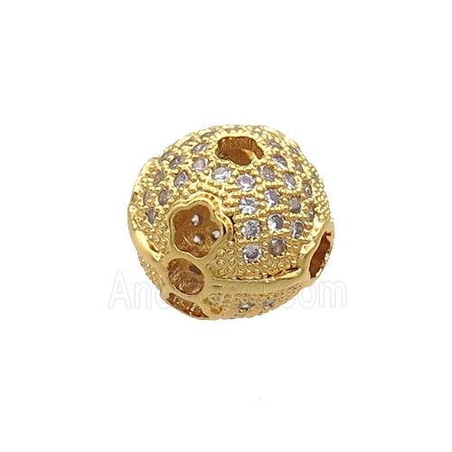 Copper Round Beads Pave Zircon Gold Plated