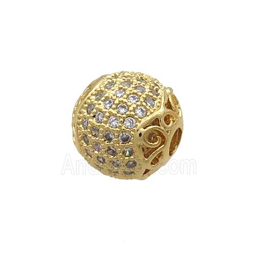 Copper Round Beads Pave Zircon Gold Plated