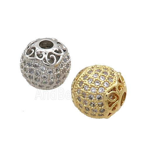 Copper Round Beads Pave Zircon Mixed