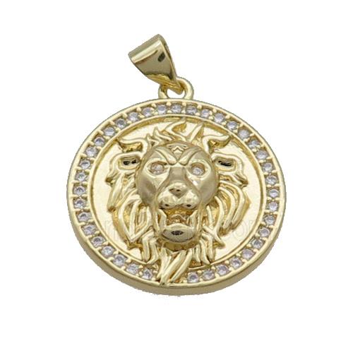 Copper Lion Pendant Pave Zircon Gold Plated