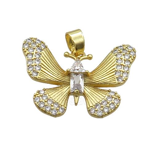 Copper Butterfly Pendant Pave Zircon Gold Plated