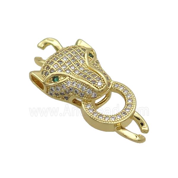 Copper Leopard Connector Pave Zircon Gold Plated