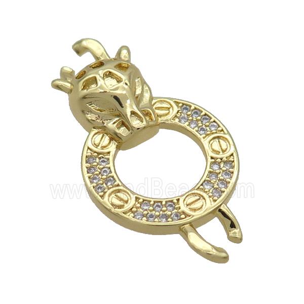 Copper Leopard Connector Pave Zircon Gold Plated