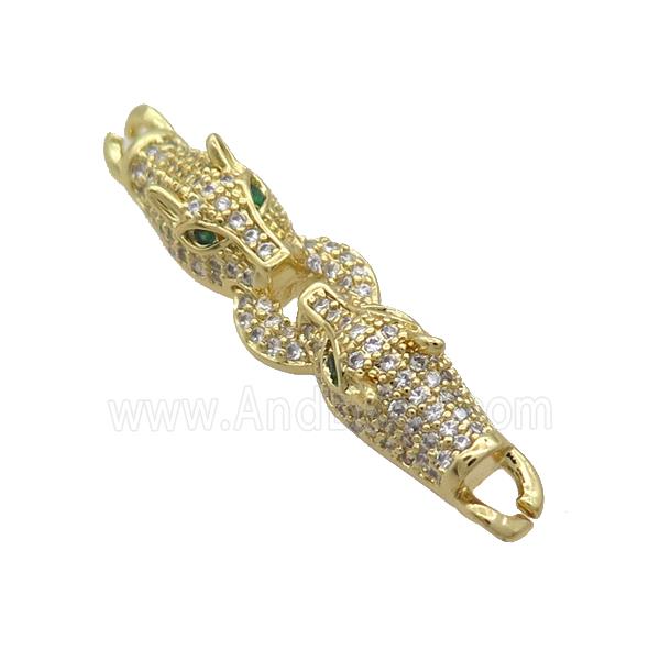 Copper Leopard Connector Pave Zircon Gold Plated