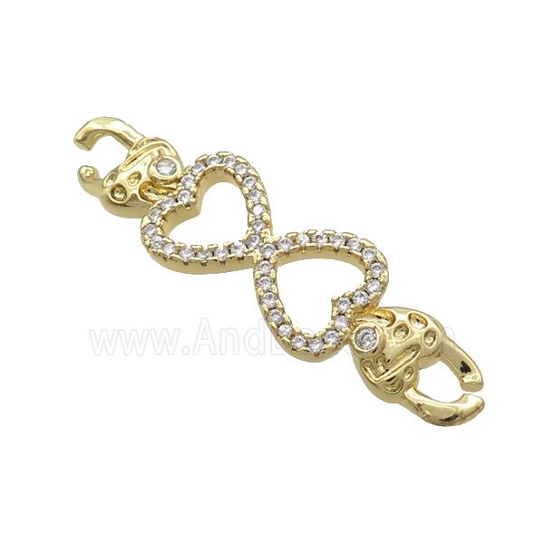 Copper Heart Link Connector Pave Zircon Gold Plated