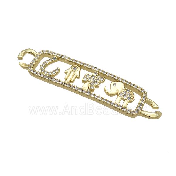 Copper Rectangle Connector Elephant Pave Zircon Gold Plated