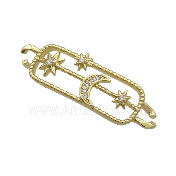 Copper Rectangle Connector Star Moon Pave Zircon Gold Plated