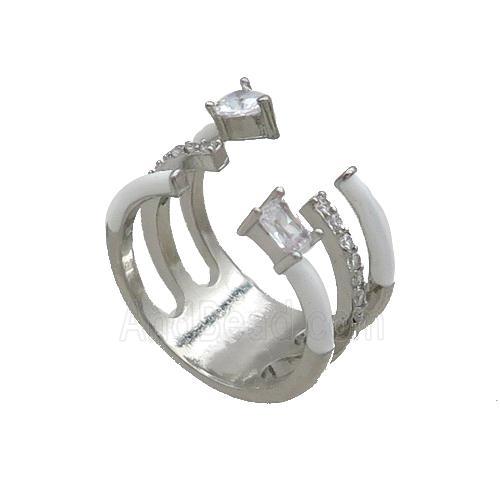 Copper Ring Pave Zircon White Enamel Platinum Plated