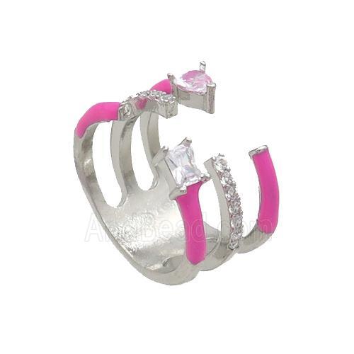 Copper Ring Pave Zircon Hotpink Enamel Platinum Plated