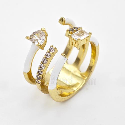 Copper Ring Pave Zircon White Enamel Gold Plated
