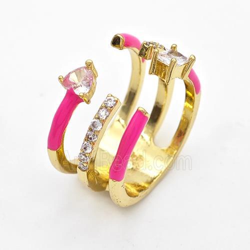 Copper Ring Pave Zircon Hotpink Enamel Gold Plated