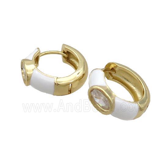 Copper Hoop Earring White Enamel Gold Plated