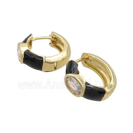 Copper Hoop Earring Black Enamel Gold Plated