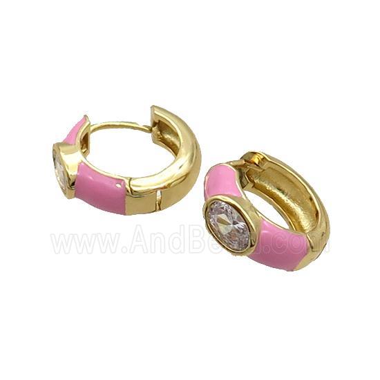 Copper Hoop Earring Pink Enamel Gold Plated