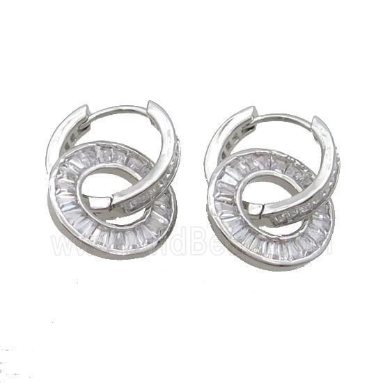 Copper Hoop Earring Pave Zircon Platinum Plated