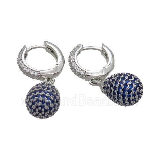 Coppear Hoop Earring Pave Blue Zircon Teardrop Platinum Plated