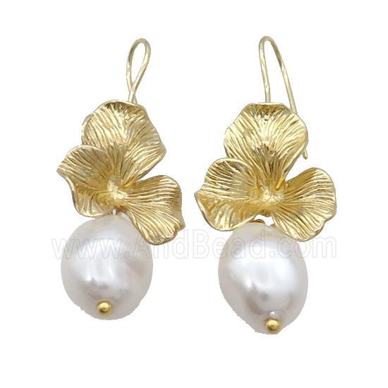 Copper Hook Earring Clover Pearlized Shell Gold Plated
