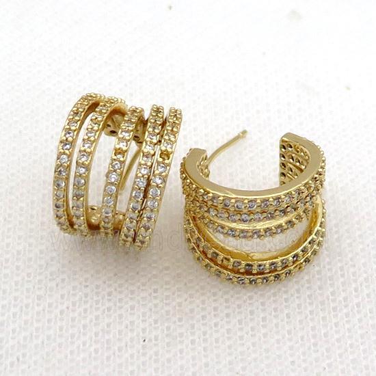 Copper Stud Earring Pave Zircon Gold Plated