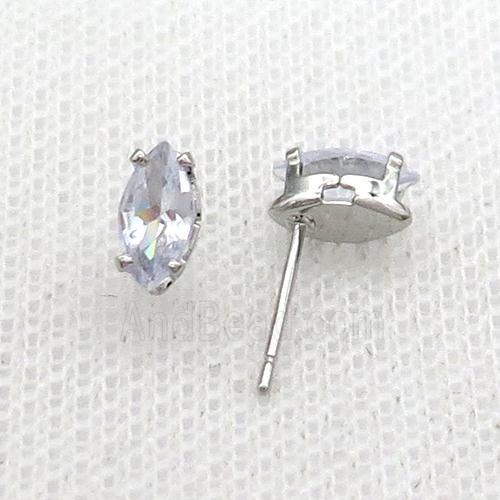 Copper Stud Earring Pave Clear Crystal Platinum Plated