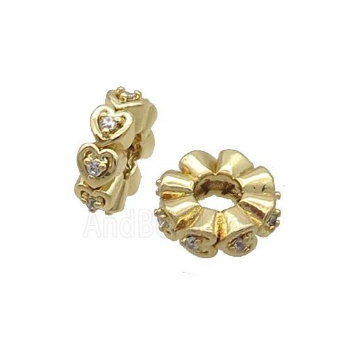 Copper Heishi Beads Pave Zircon Gold Plated