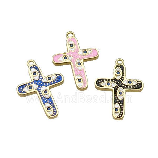 Copper Cross Pendant Pave Zircon Enamel Eye Gold Plated Mixed