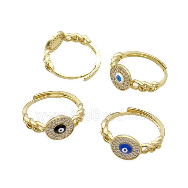 Copper Ring Pave Zircon Enamel Evil Eye Adjustable Gold Plated Mixed