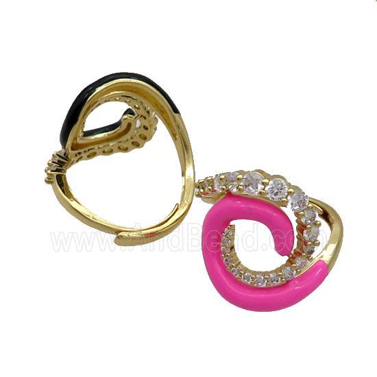 Copper Ring Pave Zircon Hotpink Enamel Adjustable Gold Plated