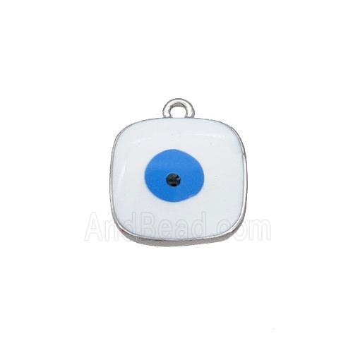Copper Square Pendant White Enamel Evil Eye Platinum Plated