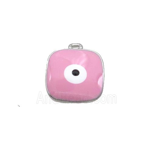 Copper Square Pendant Pink Enamel Evil Eye Platinum Plated
