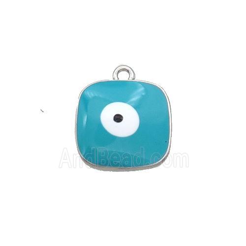 Copper Square Pendant Teal Enamel Evil Eye Platinum Plated
