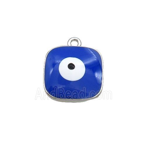 Copper Square Pendant Blue Enamel Evil Eye Platinum Plated