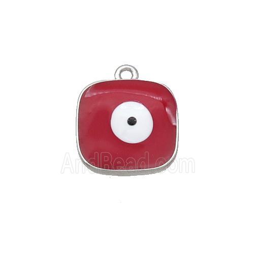 Copper Square Pendant Red Enamel Evil Eye Platinum Plated