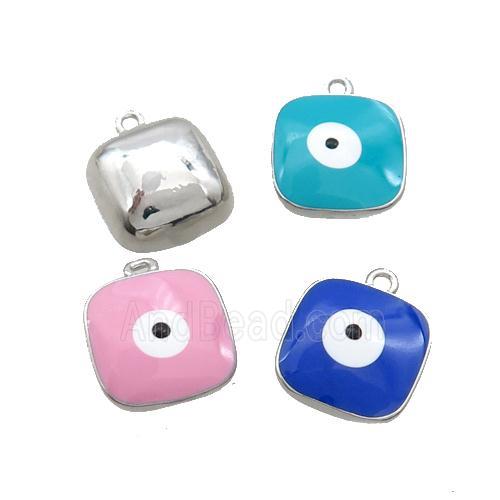 Copper Square Pendant Enamel Evil Eye Platinum Plated Mixed