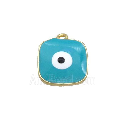 Copper Square Pendant Teal Enamel Evil Eye Gold Plated