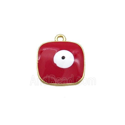 Copper Square Pendant Red Enamel Evil Eye Gold Plated
