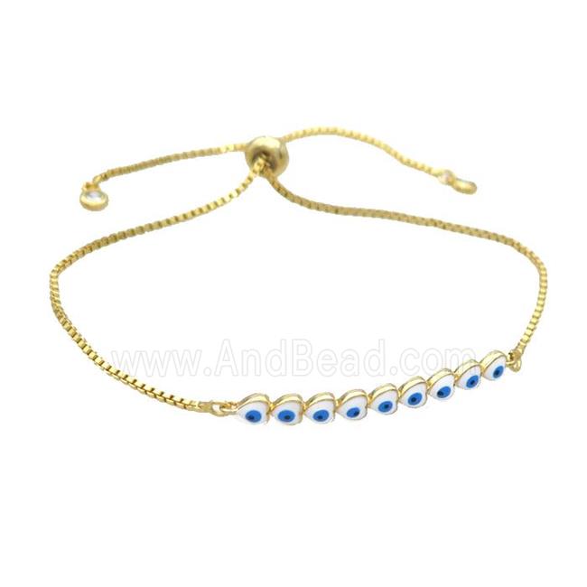 Copper Bracelet White Enamel Evil Eye Heart Adjustable Gold Plated