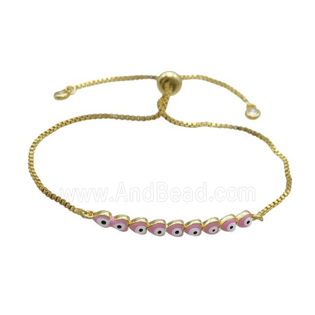 Copper Bracelet Pink Enamel Evil Eye Heart Adjustable Gold Plated