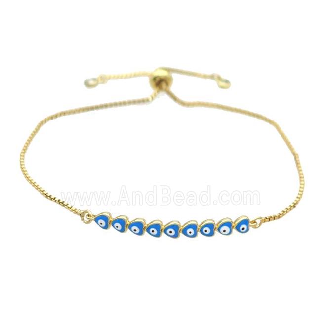 Copper Bracelet Blue Enamel Evil Eye Heart Adjustable Gold Plated