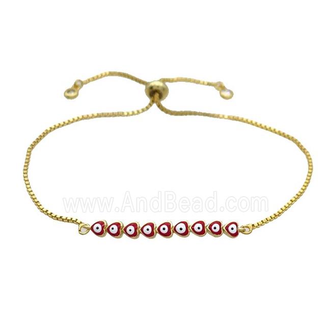 Copper Bracelet Red Enamel Evil Eye Heart Adjustable Gold Plated