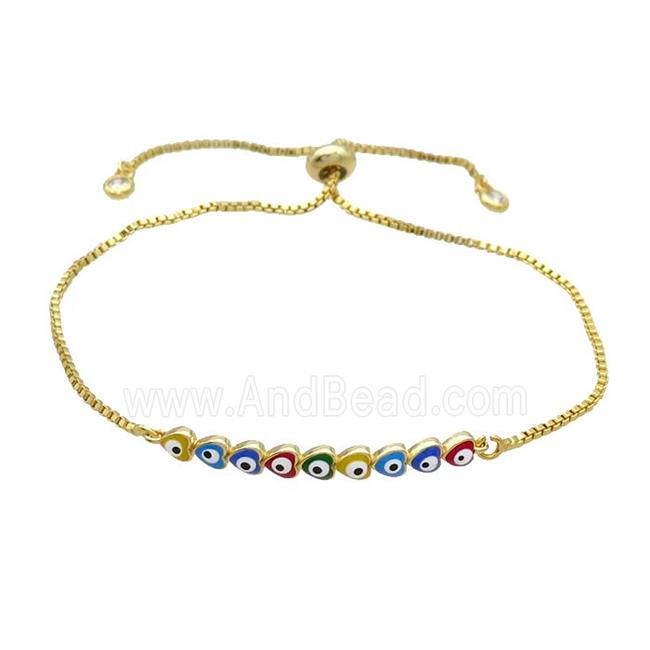Copper Bracelet Multicolor Enamel Evil Eye Heart Adjustable Gold Plated
