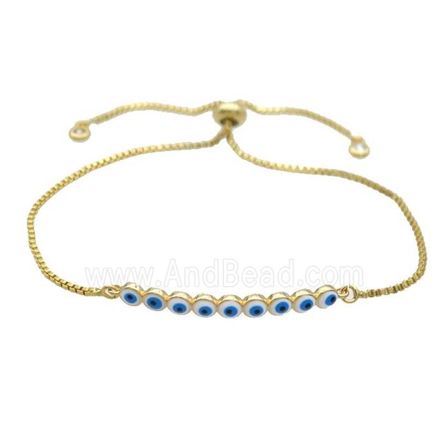 Copper Bracelet White Enamel Evil Eye Circle Adjustable Gold Plated