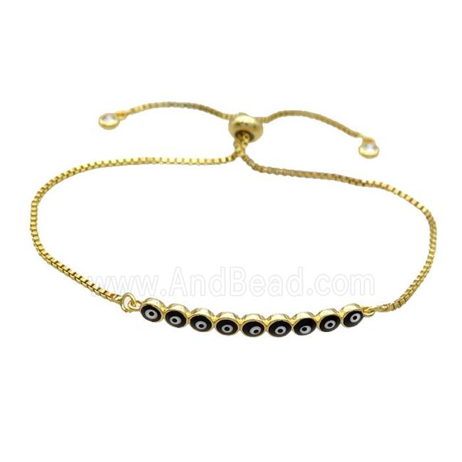 Copper Bracelet Black Enamel Evil Eye Adjustable Gold Plated