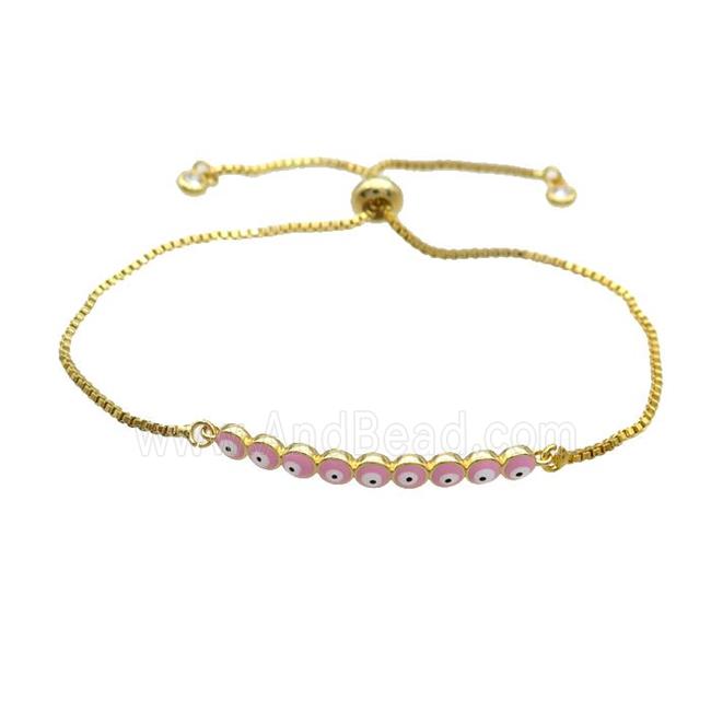 Copper Bracelet Pink Enamel Evil Eye Adjustable Gold Plated