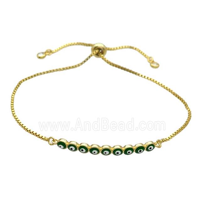 Copper Bracelet Green Enamel Evil Eye Adjustable Gold Plated