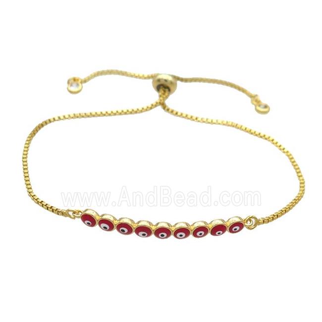 Copper Bracelet Red Enamel Evil Eye Adjustable Gold Plated