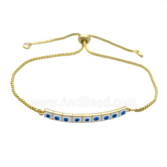 Copper Bracelet White Enamel Evil Eye Adjustable Gold Plated