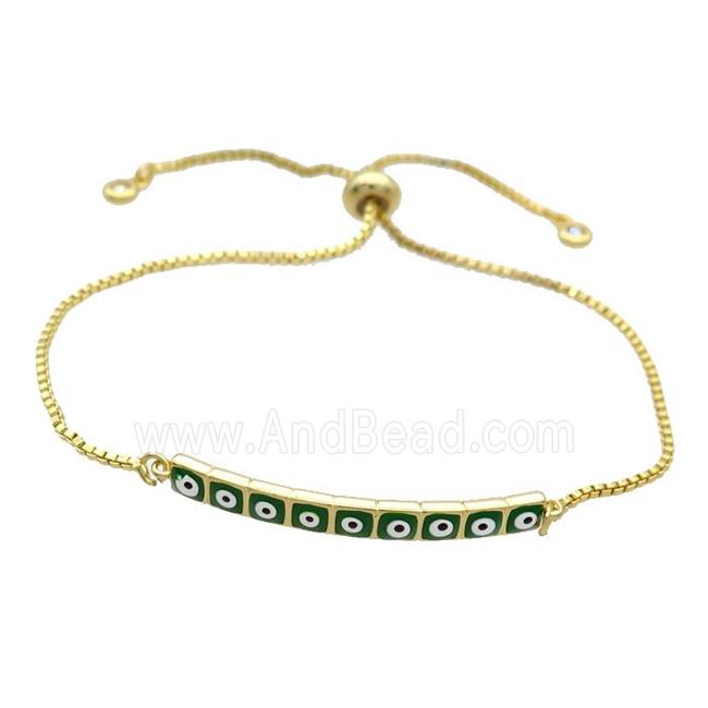 Copper Bracelet Green Enamel Evil Eye Adjustable Gold Plated