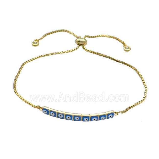 Copper Bracelet Blue Enamel Evil Eye Adjustable Gold Plated