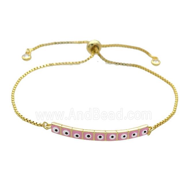 Copper Bracelet Pink Enamel Evil Eye Adjustable Gold Plated