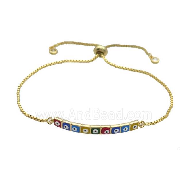 Copper Bracelet Multicolor Enamel Evil Eye Adjustable Gold Plated